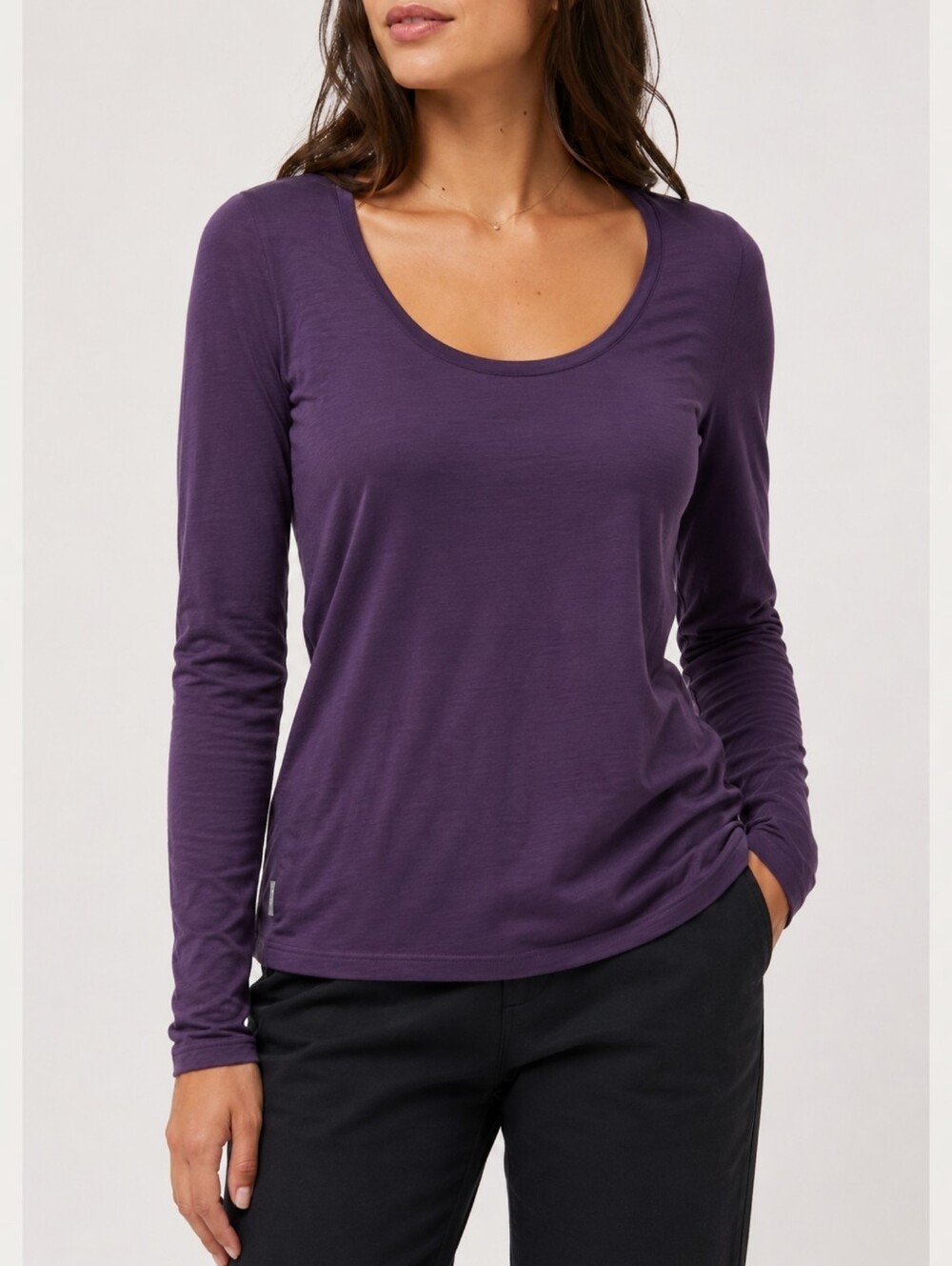 Long Sleeve Scoop Neck Top in Deep Purple